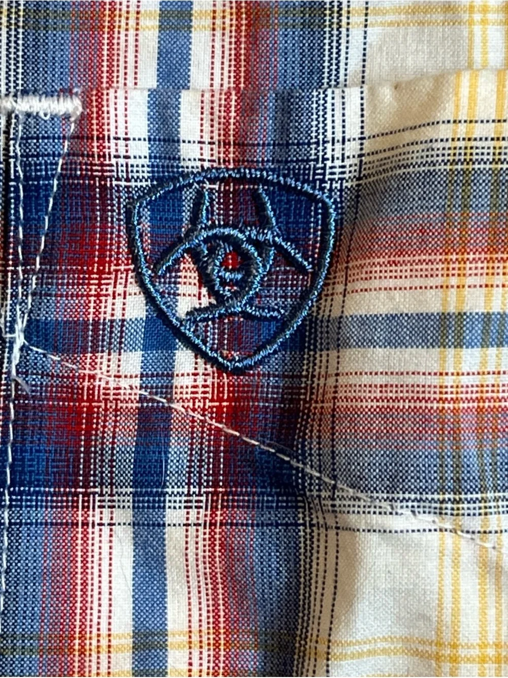 Boys Plaid Button-Down Shirt in White, Blue & Red L